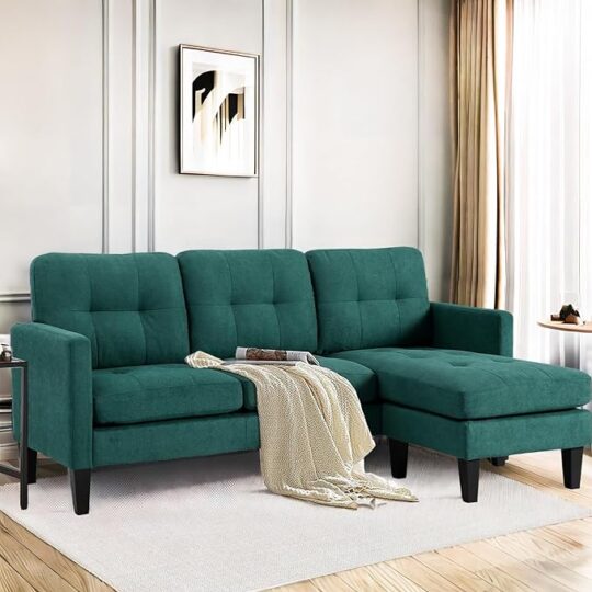 L-Shaped Sectional Modern Sofa - Convertible Sofa Sleeper Sofa Bed Couch Set with Reversible Chaise, Lounge Sofa Modular Cloud Sofa Couch for Living Room Apartment Small Space (Green)