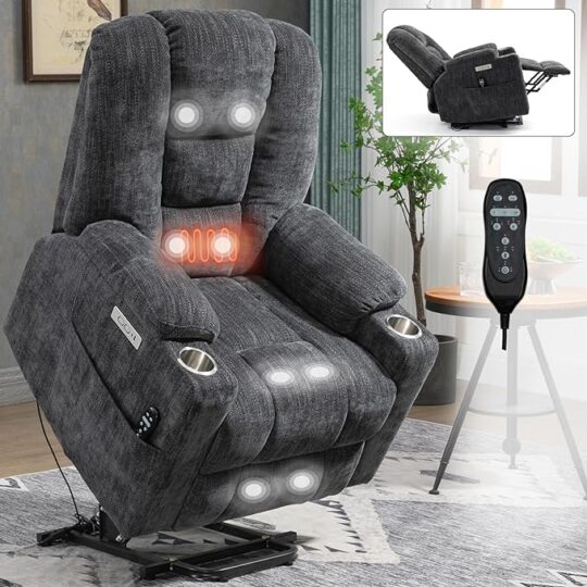 Large Power Lift Massage and Heat for Elderly Recliner Chair, Grey