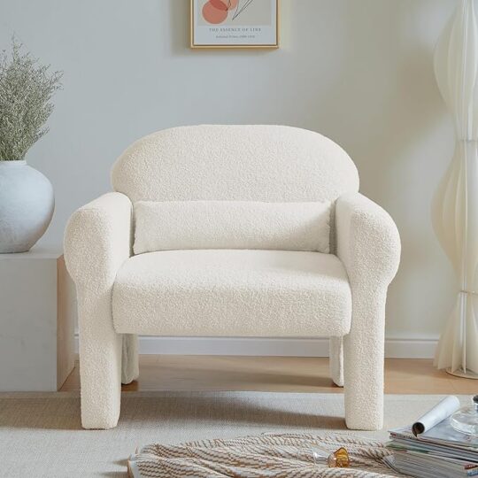 Modern Boucle Accent Chair Sofas, Antique White