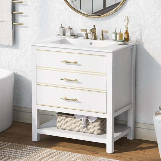 Modern 30inch Cabinet Combo Bathroom Vanity, White