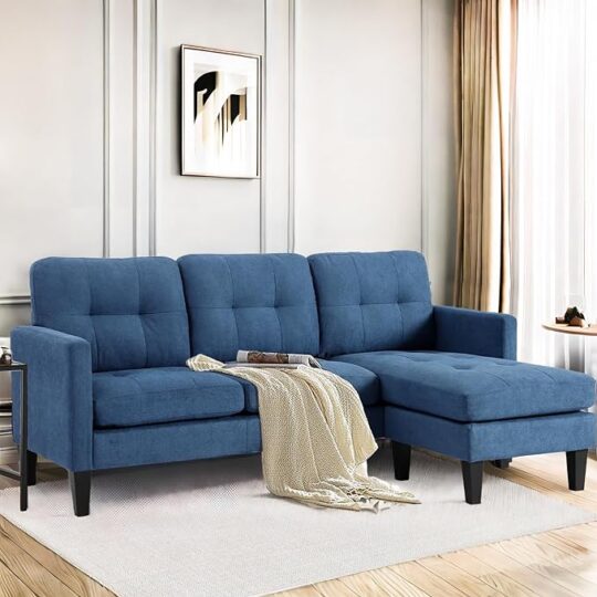 L-Shaped Sectional Modern Sofa - Convertible Sofa Sleeper Sofa Bed Couch Set with Reversible Chaise, Lounge Sofa Modular Cloud Sofa Couch for Living Room Apartment Small Space (Blue)