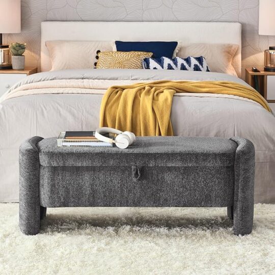 Oval Ottoman Storage Benches, Grey