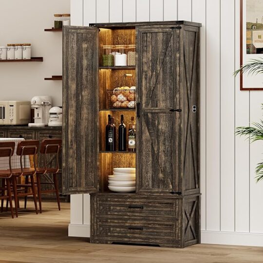 Pantry Adjustable Shelves Tall Farmhouse Storage Cabinet with 2 Drawers&Doors, 69