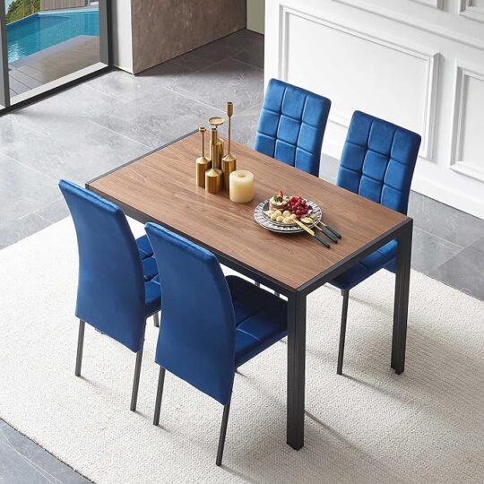 5-Piece Set Dining Table and Chairs, 5PCS, Blue