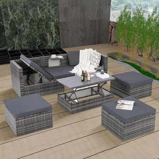 5 PCS Furniture Patio Sofa Set, Dark Gray